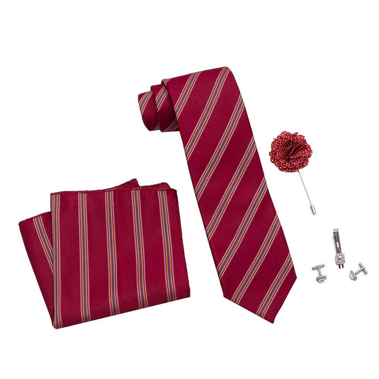 Axlon Men's Micro Polyester Necktie Set with Pocket Square, Brooch Pin and Cufflinks (Magenta, Free Size)