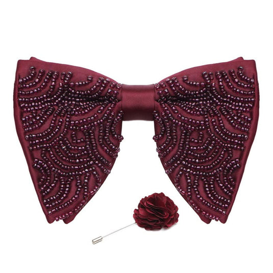 AXLON Premium Butterfly Embroidery Cut Dana Micro Fabric Oversize Big Bow Tie For Men With Flower Brooch Pin (Free Size)