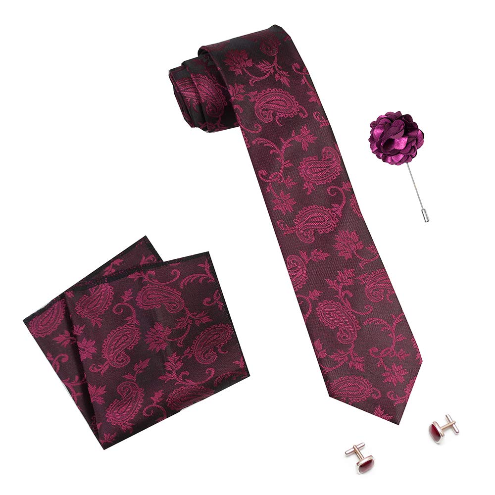 AXLONMen's Micro Polyester Casual Formal Printed Necktie Set with Pocket Square, Brooch Pin and Cufflinks (Free Size)