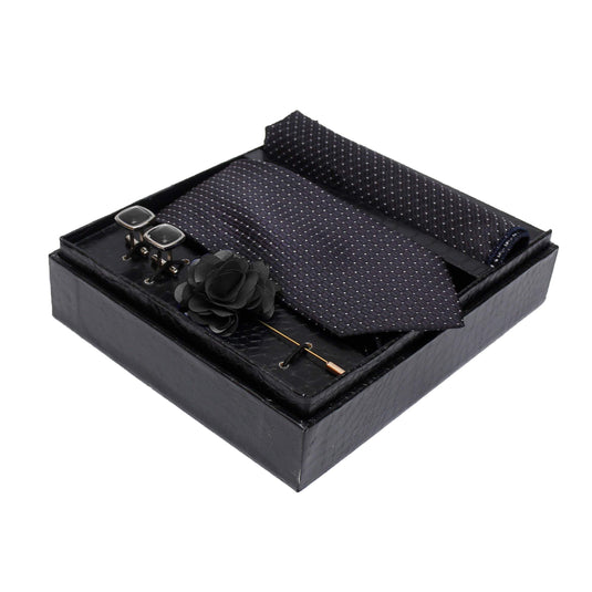 AXLONFormal/Casual Printed Polyester Necktie Set with Pocket Square, Brooch Pin and Cufflinks for Men