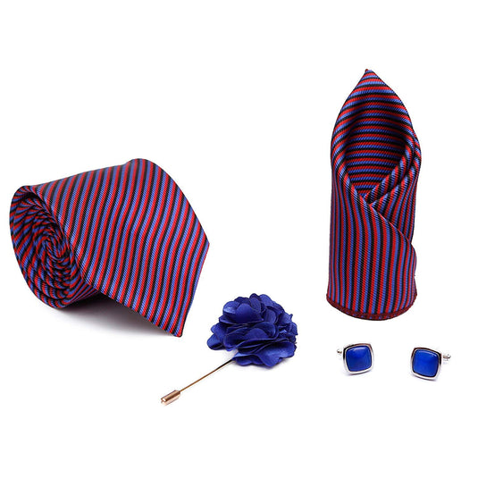 Axlon Men Formal/Casual Jacquard Neck Tie Pocket Square Accessory Gift Set with Cufflinks and Brooch Pin - Purple (Free Size)