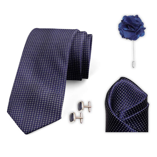 AXLON Men's Micro Polyester Small Dotted Necktie Set with Pocket Square, Brooch Pin and Cufflinks (Free Size)