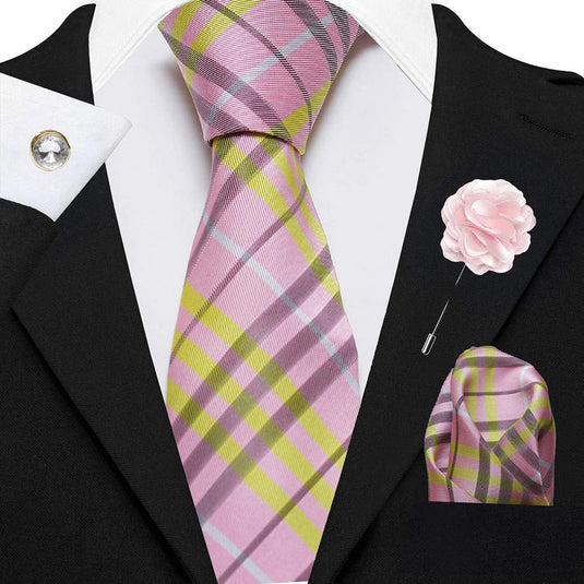 Axlon Men's Micro Polyester Stripped Necktie Set with Pocket Square, Brooch Pin and Cufflinks (Multicolour, Free Size)