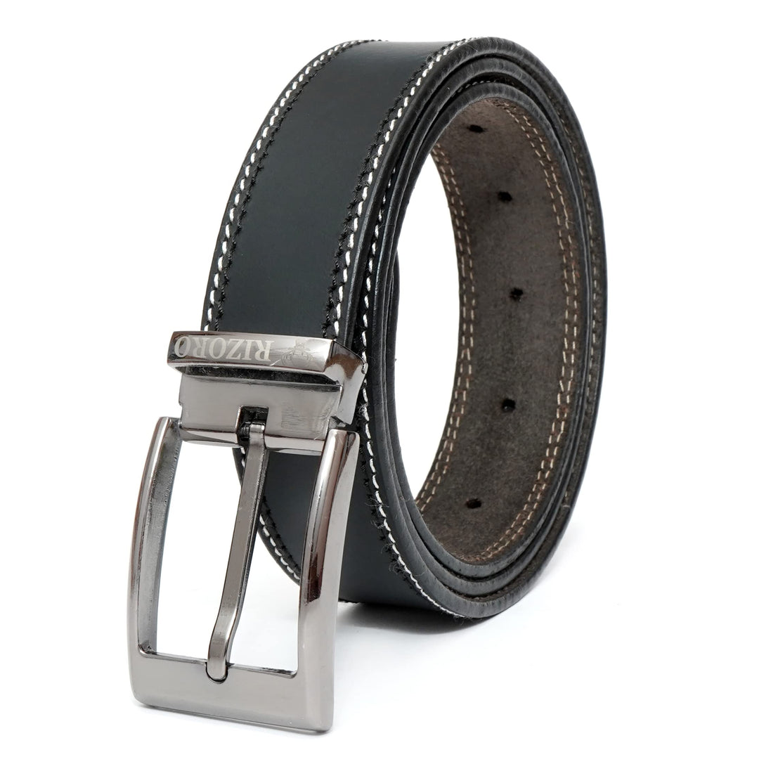 RIZORO Mens Man Genuine Leather Belt For Men Formal Belts With Gift Box (16 Patterns) (Black & Brown, Adjustable Length Upto Waist 42")