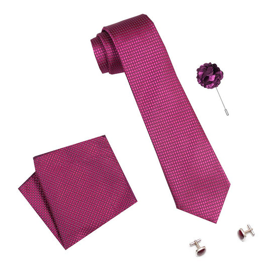 AXLON Men's Micro Polyester Casual Formal Small Dotted Necktie Set with Pocket Square, Brooch Pin and Cufflinks (Purple, Free Size)