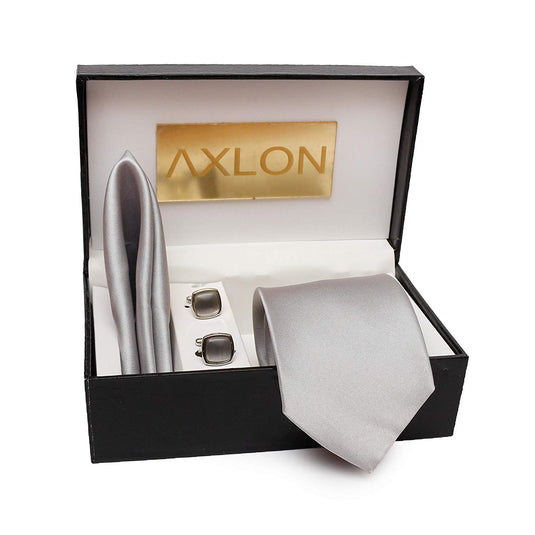 AXLON Designer mens Necktie, Pocket Square, Cufflink Off White (N-MultiTie-010, Free Size)