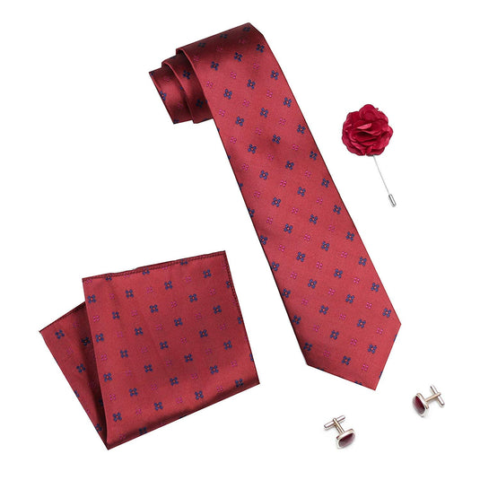 AXLON Men's Micro Polyester Casual Formal Printed Necktie Set with Pocket Square, Brooch Pin and Cufflinks (Free Size)