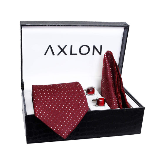 Axlon Men's Polyester Necktie Set with Pocket Square, Brooch Pin and Cufflinks (Free Size)