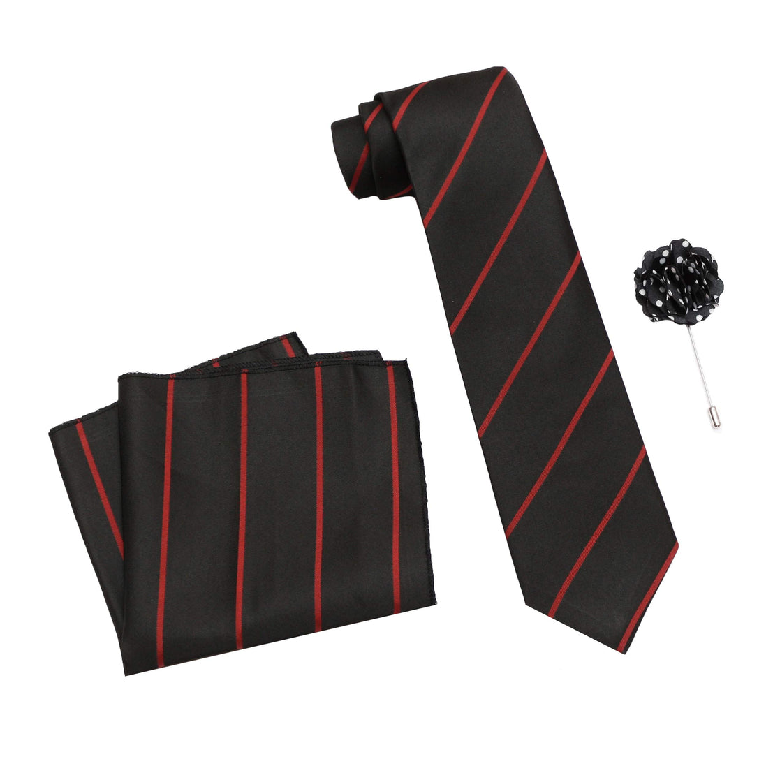 AXLONMen's Micro Polyester Striped Necktie Set with Pocket Square and Brooch Pin (Green , Free Size)