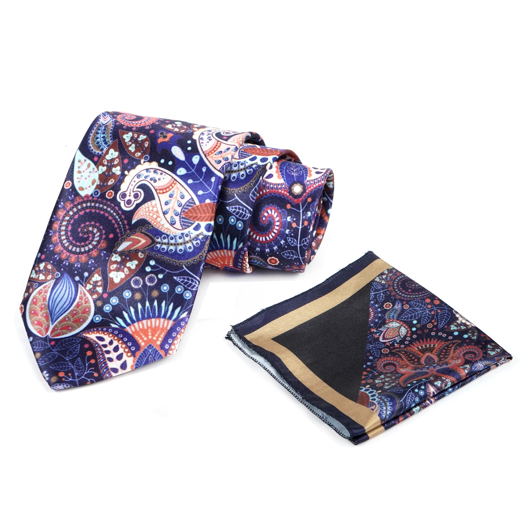 Axlon Mens Printed Silk Necktie Set With Panel Print Pocket Square Ties For Men Formal FDAX_PN1