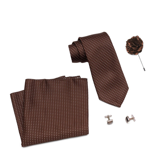 Axlon Men's Polyester Necktie Set with Pocket Square, Brooch Pin and Cufflinks (Free Size)