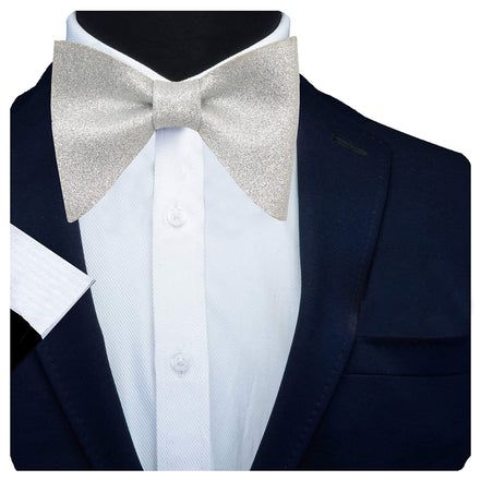 RIZORO Mens Oversize Butterfly Pretied Suede Sparkle Adjustablke Bow Tie For Men (Shimmer-Silver)