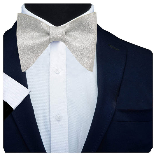 RIZORO Mens Oversize Butterfly Pretied Suede Sparkle Adjustablke Bow Tie For Men (Shimmer-Silver)