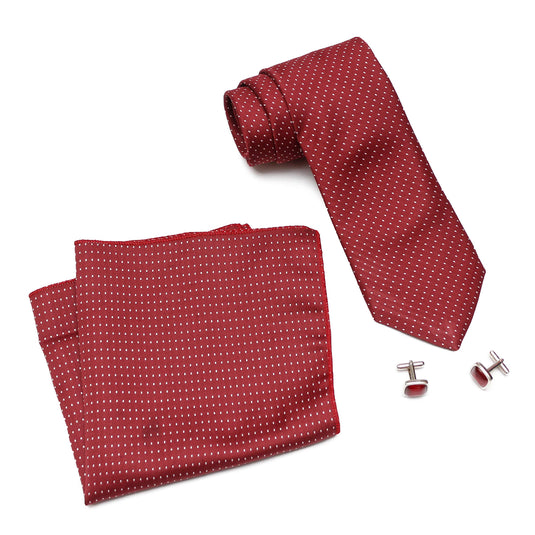 Axlon Men's Polyester Necktie Set with Pocket Square, Brooch Pin and Cufflinks (Free Size)