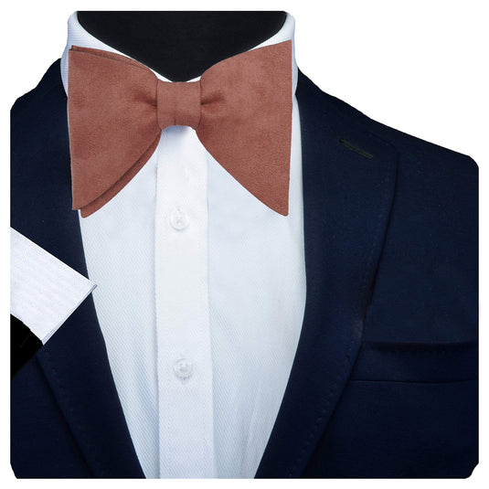 RIZORO Mens Oversize Butterfly Pretied Suede Sparkle Adjustablke Bow Tie For Men (Suede-Peach)