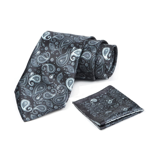 Axlon Mens Printed Silk Necktie Set With Panel Print Pocket Square Ties For Men Formal FDAX_PN1