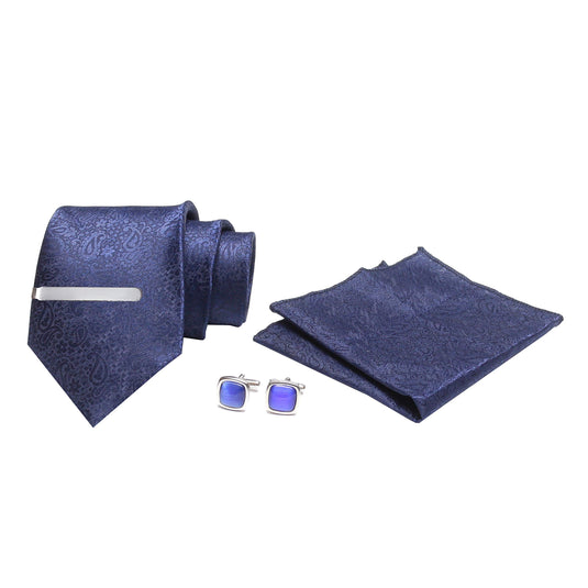 AXLON PS013 Men’s Silk Necktie Set with Micro Polyester Clip, Pocket Square, Cufflinks & Brooch Pin Formal Tie (Set of 5)