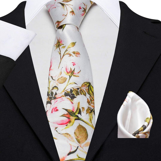 Axlon Men's Micro Polyester Floral Necktie Set with Pocket Square and Brooch Pin (Pink ,Free Size)