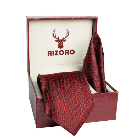 RIZORO Men Paisley Micro Fibre Necktie Gift Set With Pocket Square & Brooch Pin Formal Tie (Blue AMBI5BLRS Free Size)