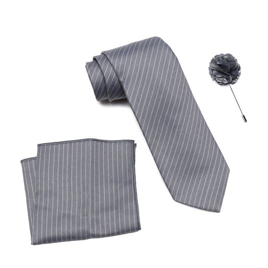 RIZORO Mens Plaid Stripped Silk Necktie Tie Gift Set With Pocket Square & Brooch Pin Formal Tie Set (S1RS, Free Size)