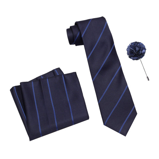 RIZORO Mens Plaid Stripped Silk Necktie Tie Gift Set With Pocket Square & Brooch Pin Formal Tie Set (S2RS, Free Size)