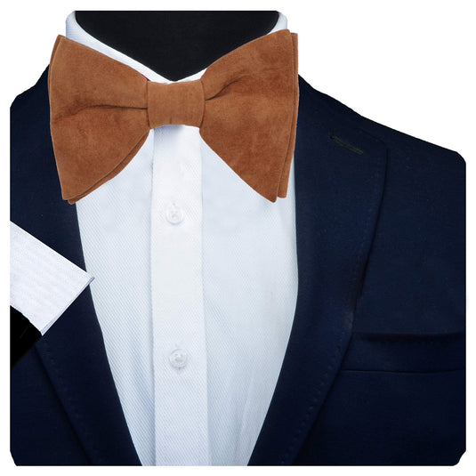 RIZORO Mens Oversize Butterfly Pretied Suede Sparkle Adjustablke Bow Tie For Men (Suede-Tan)