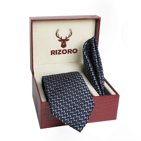 RIZORO Mens Micro Fibre Necktie Gift Set With Pocket Square & Brooch Pin Formal Tie (MICRA11RS Free Size)