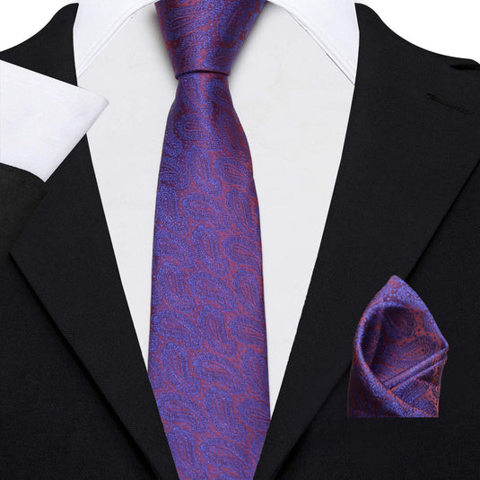 Axlon Men's Micro Polyester Paisley Necktie Set with Pocket Square and Brooch Pin (Purple, Free Size)