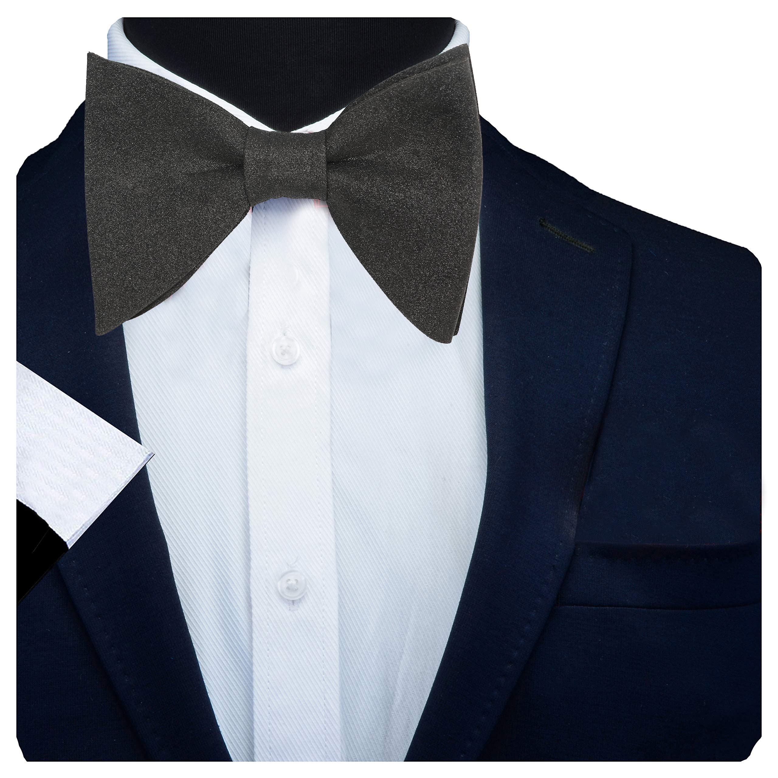 RIZORO Mens Oversize Butterfly Pretied Suede Sparkle Adjustablke Bow Tie For Men (Shimmer-Black)