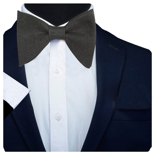 RIZORO Mens Oversize Butterfly Pretied Suede Sparkle Adjustablke Bow Tie For Men (Shimmer-Black)