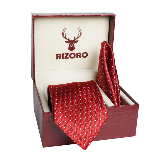 RIZORO Men Paisley Micro Fibre Necktie Gift Set With Pocket Square & Brooch Pin Formal Tie (Blue AMBI5BLRS Free Size)