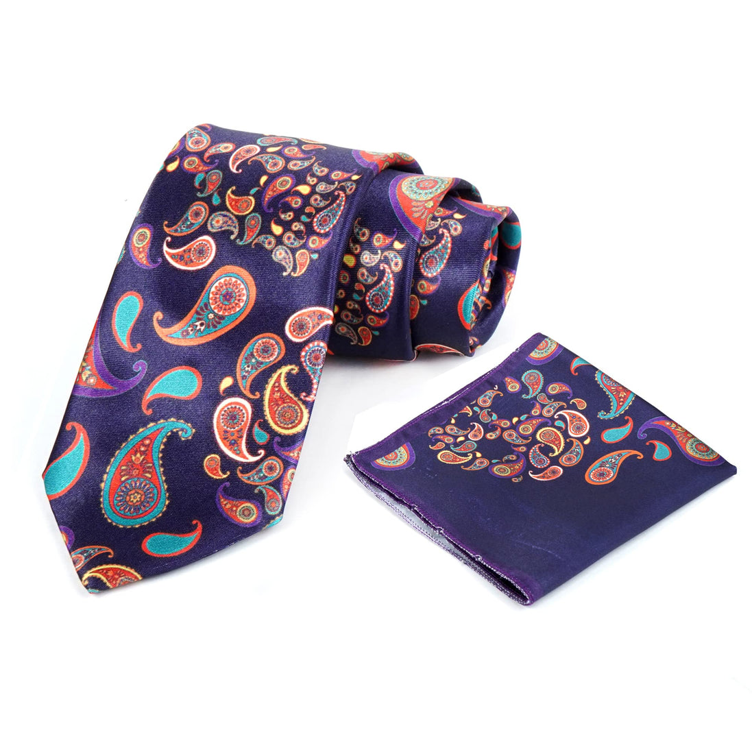 Axlon Mens Printed Silk Necktie Set With Panel Print Pocket Square Ties For Men Formal FDAX_PN1