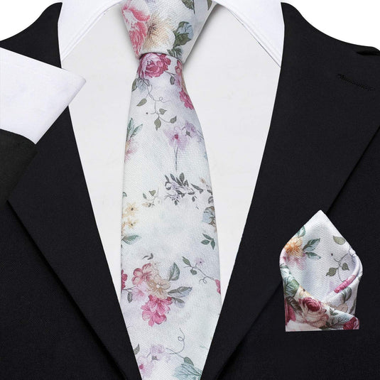 AXLON Men's Micro Polyester Floral Necktie Set with Pocket Square and Brooch Pin (Blue ,Free Size)