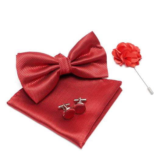 AXLON Mens Bow Tie For Men With Cufflinks Pocket Square & Brooch Pin in Gift Box (7 Colors)