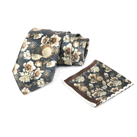 Axlon Mens Printed Silk Necktie Set With Panel Print Pocket Square Ties For Men Formal FDAX_PN1