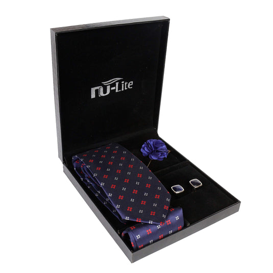 AXLON Men's Micro Polyester Casual Formal Printed Necktie Set with Pocket Square, Brooch Pin and Cufflinks (Free Size)