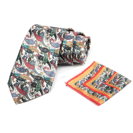 Axlon Mens Printed Silk Necktie Set With Panel Print Pocket Square Ties For Men Formal FDAX_PN1