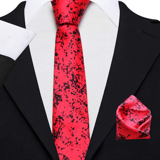 AXLON Men's Micro Polyester Floral Necktie Set with Pocket Square and Brooch Pin (Red ,Free Size)