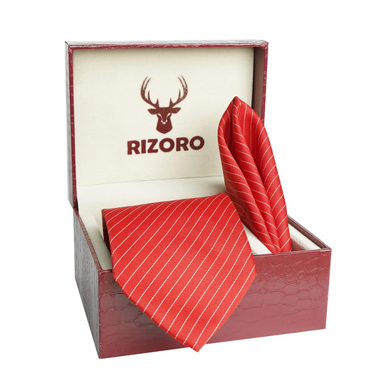 RIZORO Mens Plaid Stripped Silk Necktie Tie Gift Set With Pocket Square & Brooch Pin Formal Tie Set (S1RS, Free Size)