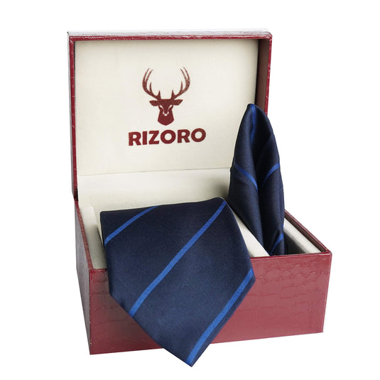 RIZORO Mens Plaid Stripped Silk Necktie Tie Gift Set With Pocket Square & Brooch Pin Formal Tie Set (S2RS, Free Size)