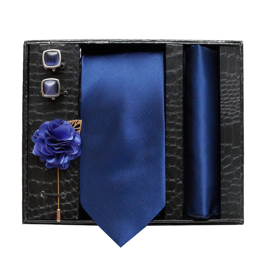 Axlon Men Formal/Casual Micro Silk Neck Tie Pocket Square Accessory Gift Set with Cufflinks and Brooch Pin