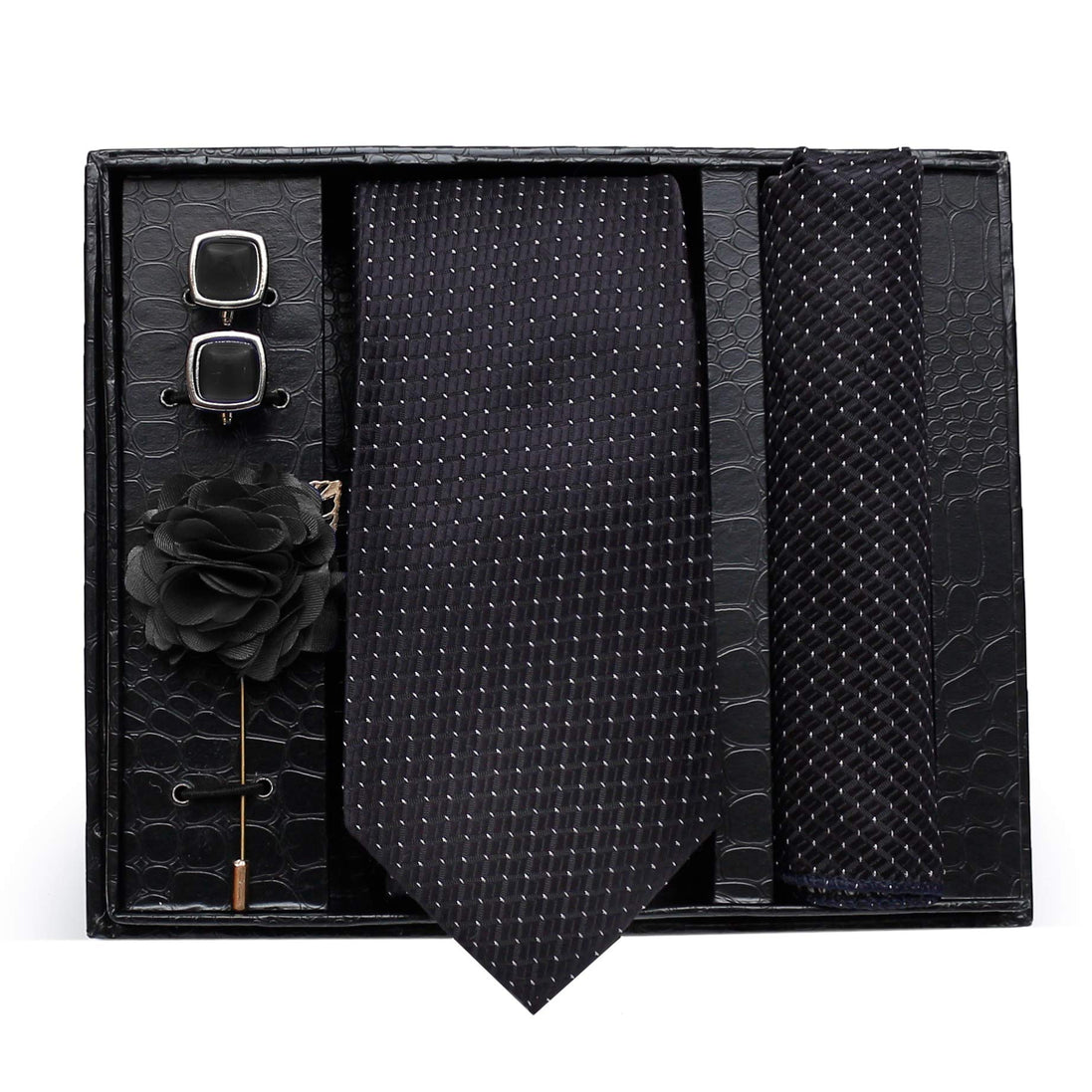 AXLONFormal/Casual Printed Polyester Necktie Set with Pocket Square, Brooch Pin and Cufflinks for Men