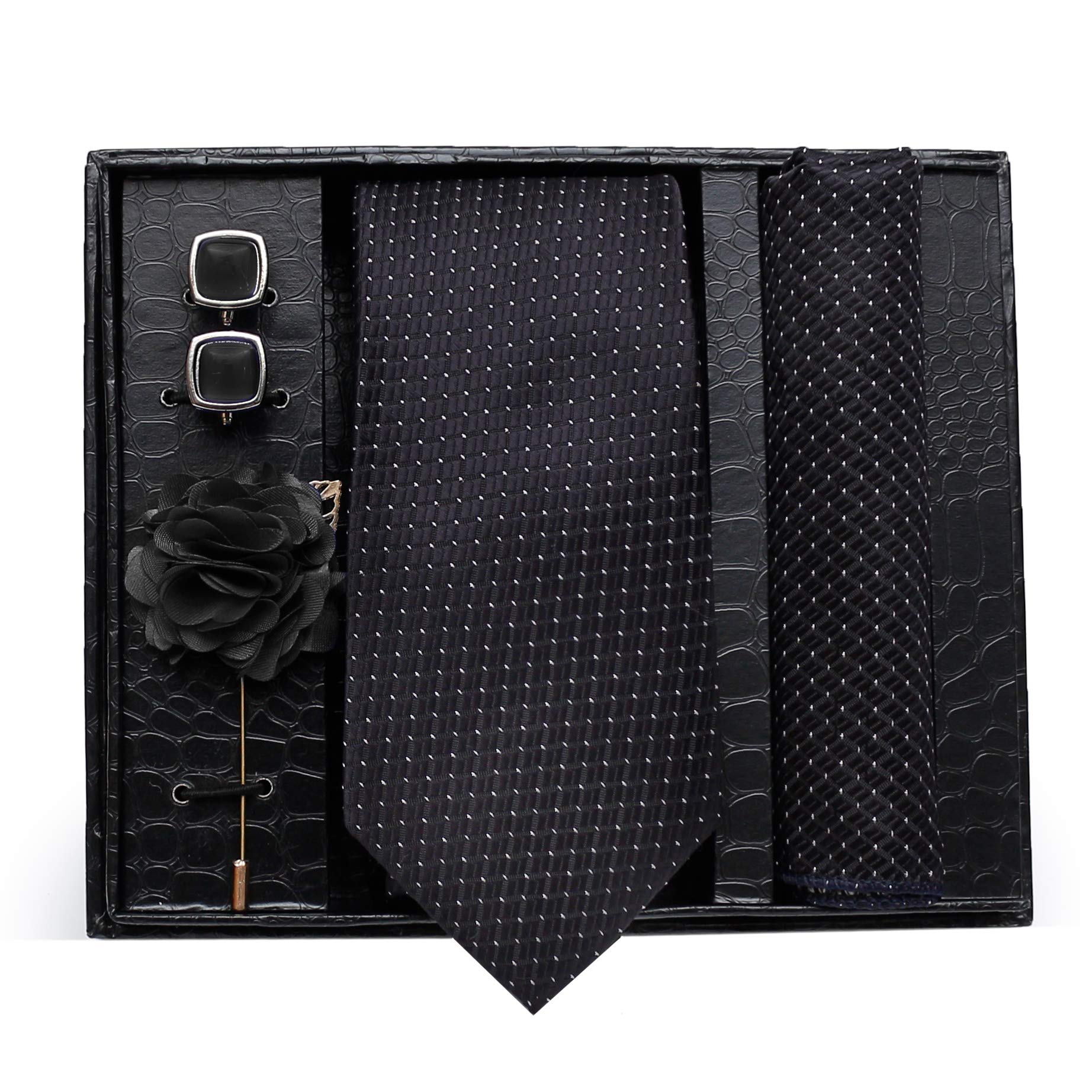AXLONFormal/Casual Printed Polyester Necktie Set with Pocket Square, Brooch Pin and Cufflinks for Men