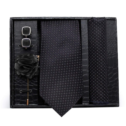 AXLONFormal/Casual Printed Polyester Necktie Set with Pocket Square, Brooch Pin and Cufflinks for Men