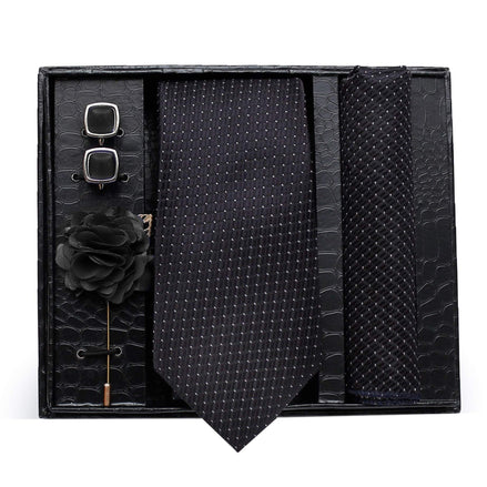 AXLONFormal/Casual Printed Polyester Necktie Set with Pocket Square, Brooch Pin and Cufflinks for Men
