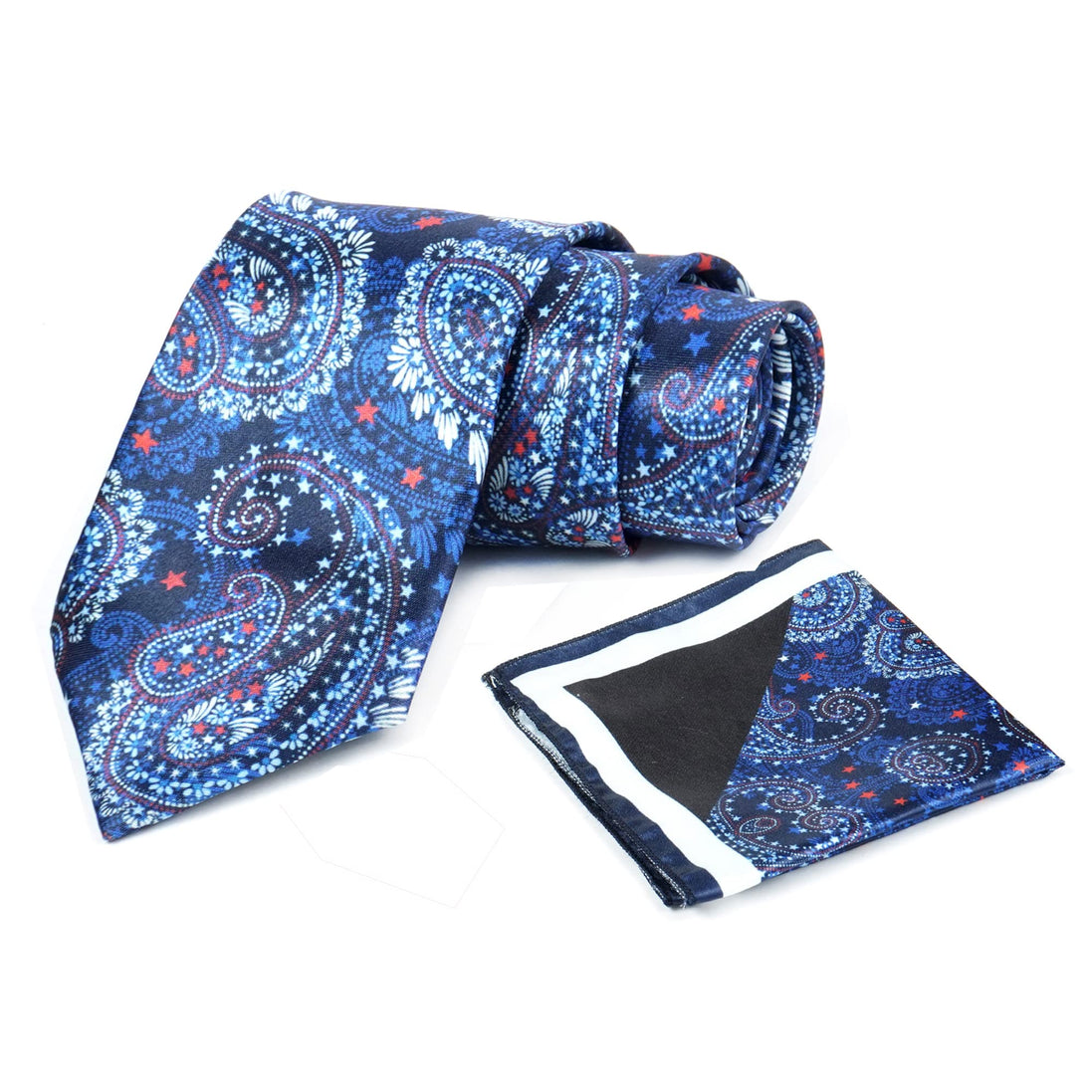 Axlon Mens Printed Silk Necktie Set With Panel Print Pocket Square Ties For Men Formal FDAX_PN1