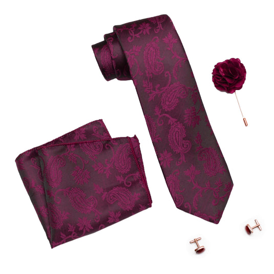 Axlon Formal/Casual Printed Polyester Necktie Set with Pocket Square, Brooch Pin and Cufflinks for Men