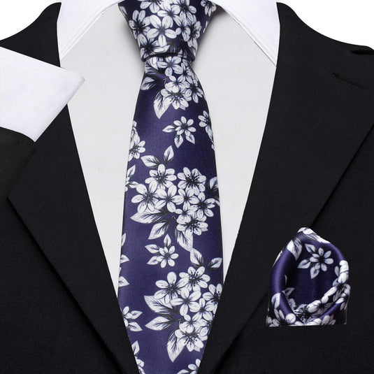 Axlon Men's Micro Polyester Floral Necktie Set with Pocket Square and Brooch Pin (Blue ,Free Size)