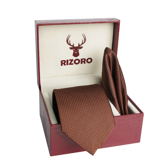 RIZORO Men Dotted Micro Fibre Necktie Gift Set With Pocket Square & Brooch Pin Formal Tie (Blue A13BLRS Free Size)