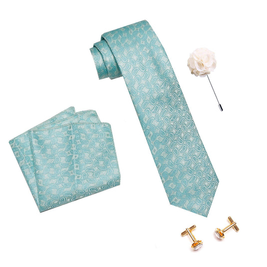 Axlon Men's Micro Polyester Necktie Set with Pocket Square, Brooch Pin and Cufflinks (Sky Blue, Free Size)